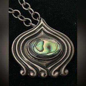 Vintage Taxco Mexico  sterling silver abalone brooch/pendant & Necklace